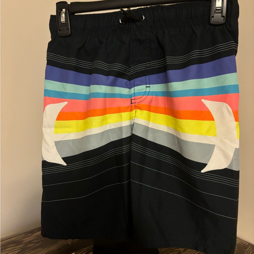 Hurley Black Swim Trunks with Multi-Colored Stripes